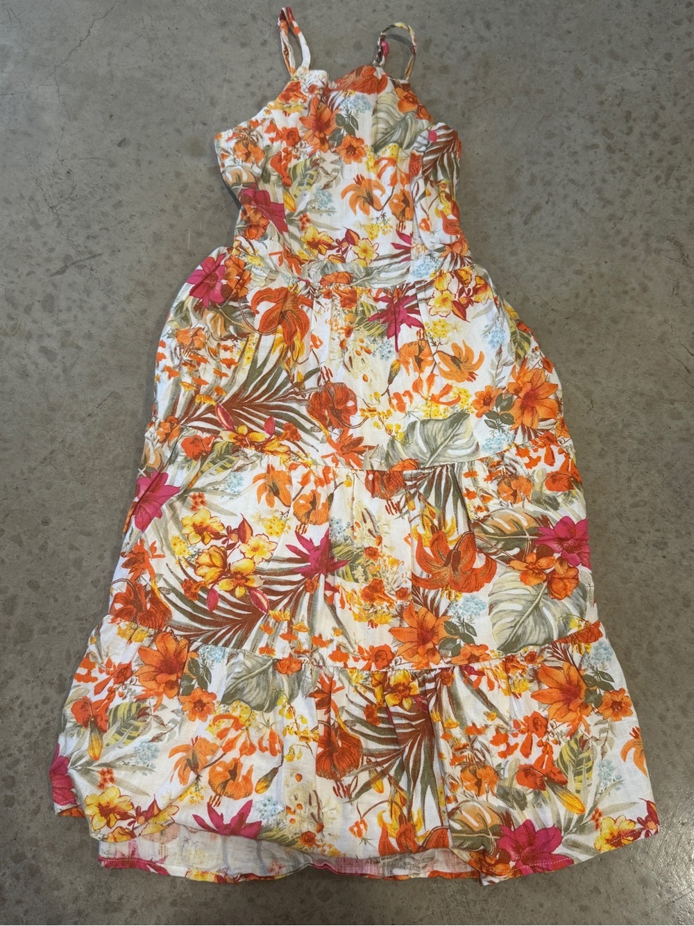 Tropical Floral Maxi Dress in Orange & Pink